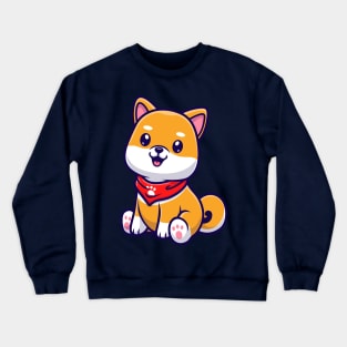 Cute Shiba Inu Dog Sitting With Scarf Cartoon Crewneck Sweatshirt